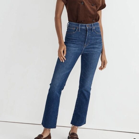 Madewell Cali Demi Boot Raw Hem Jeans Size 23 Raw Smithley Wash High Rise VGUC - Picture 1 of 12